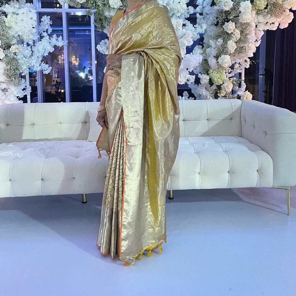 brocade banarasi double border mustard gold saree